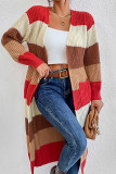 Color Block Long Length Open Knit Cardigan