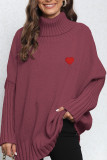 High Collar Heart Embroidery Pullover Sweater