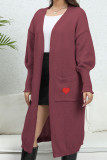Heart Embroidery Open Pocket Knit Cardigan