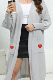 Heart Embroidery Open Pocket Knit Cardigan