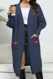 Heart Embroidery Open Pocket Knit Cardigan