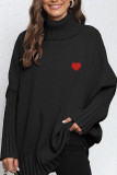 High Collar Heart Embroidery Pullover Sweater