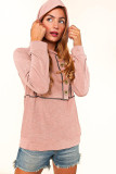 Pink Buttons Front Princess Line Out Seam Hoodie