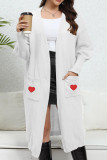 Heart Embroidery Open Pocket Knit Cardigan