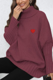 High Collar Heart Embroidery Pullover Sweater