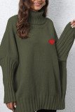 High Collar Heart Embroidery Pullover Sweater
