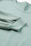 Green Waffle Knit V Neck Long Sleeve Loose Tunic Top