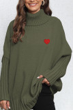 High Collar Heart Embroidery Pullover Sweater