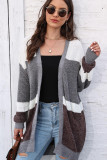 Grey Color Block Open Knit Cardigan