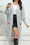 Heart Embroidery Open Pocket Knit Cardigan