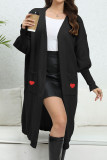 Heart Embroidery Open Pocket Knit Cardigan