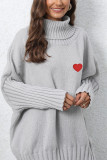 High Collar Heart Embroidery Pullover Sweater