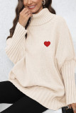High Collar Heart Embroidery Pullover Sweater