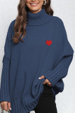 High Collar Heart Embroidery Pullover Sweater