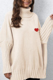 High Collar Heart Embroidery Pullover Sweater