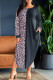 Multicolor Plus Size Leopard Colorblock Long Sleeve T-Shirt Dress