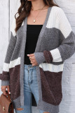 Grey Color Block Open Knit Cardigan