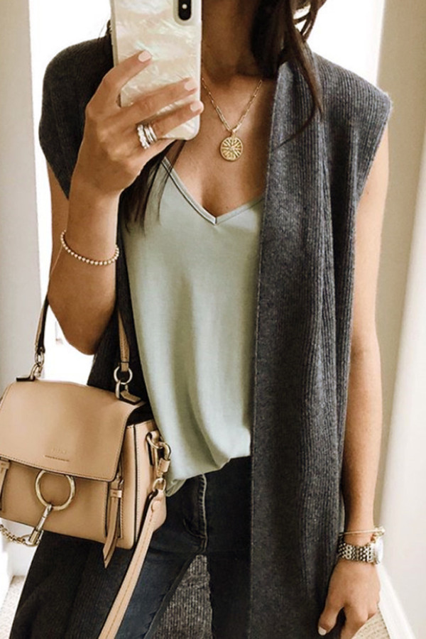 Plain Sleeveless Open Cardigan