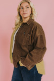 Brown Plus Size Color Block Corduroy Shacket
