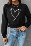 Black Heart Print Long Sleeves Sweatshirt