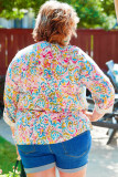 Multicolor Plus Size Geometric Print Notched V-Neck Blouse