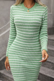 Striped Knit Bodycon Sweater Dress