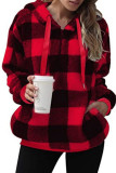 Zipper Down Plaid Drawstring Fluffy Coat