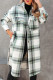 Lapel Plaid Stripe Splicing Button Long Coat