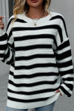 Striped Knit Slope Shoulder Pullover Sweater