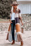 Multicolor Tie Dye Colorblock Button Down Maxi Kimono