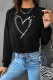 Black Heart Print Long Sleeves Sweatshirt