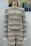 Hollow Out Stripe Knit Scallop Hem 2pcs Short Set