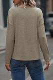 Khaki Long Sleeve V-Neck Stitching Henley Top