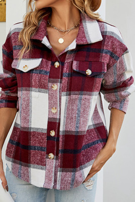 Button Up Pockets Plaid Shacket