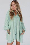 Green Patchwork Crinkle Puff Sleeve Shirt Dress