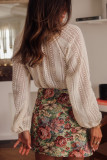 White Plus Size Lace Hollow Out V-Neck Button Up Shirt
