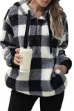 Zipper Down Plaid Drawstring Fluffy Coat