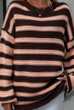 Striped Knit Slope Shoulder Pullover Sweater