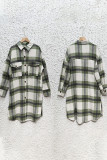 Lapel Plaid Stripe Splicing Button Long Coat
