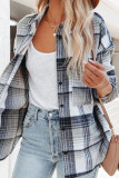 White Plaid Button Up Blouse Shacket