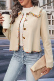 Lapel Button Floral Trim Short Jacket