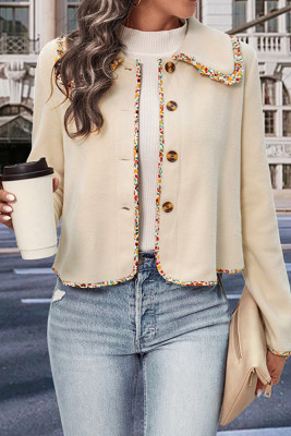 Lapel Button Floral Trim Short Jacket