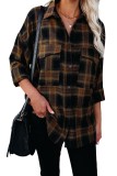 Brown Plaid Pattern Flap Pockets Csual Shirt