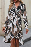 Abstract Printing Wrap Ruffle Hem Dress