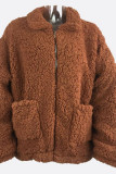 Plain Open Zipper Pockets Fluffy Coat