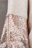 Apricot Sequin Patchwork Sleeve Open Back Waffle Knit Top