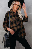 Brown Plaid Pattern Flap Pockets Csual Shirt