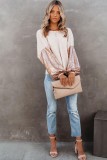Apricot Sequin Patchwork Sleeve Open Back Waffle Knit Top
