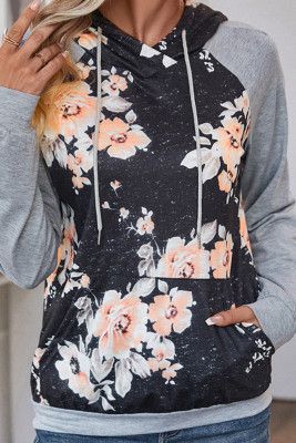 Floral Print Raglan Sleeves Hoodies