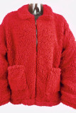 Plain Open Zipper Pockets Fluffy Coat